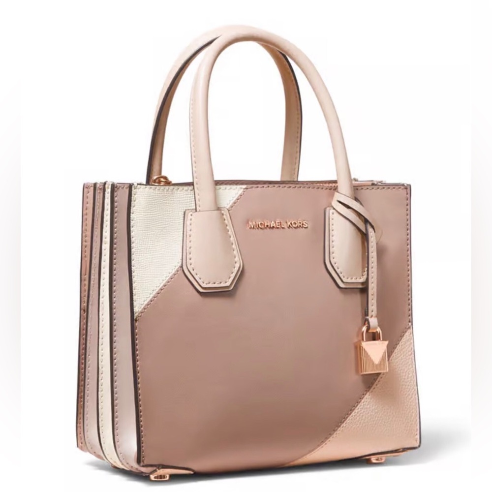 Like New Michael Kors Two-Tone Taupe and Beige Leather Satchel
